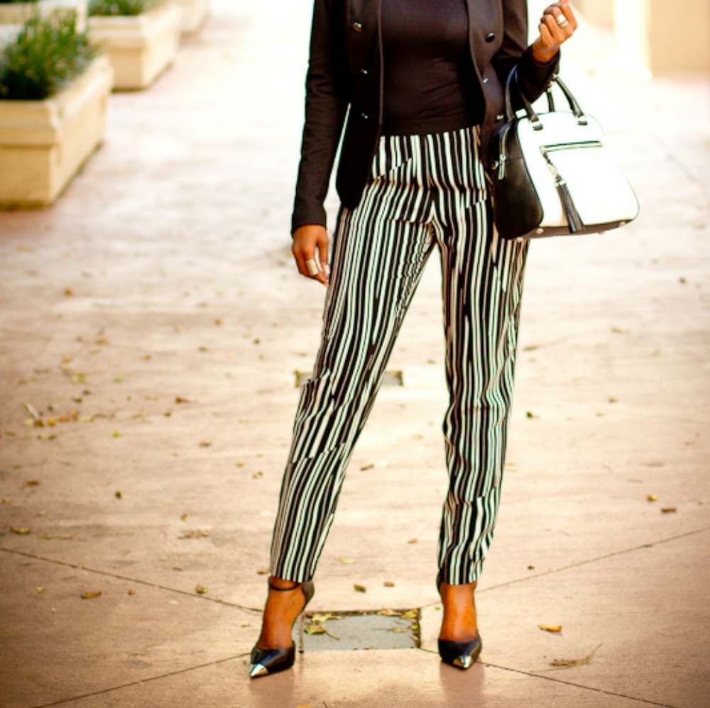 H&M Loose-fit Striped Black & White Pants